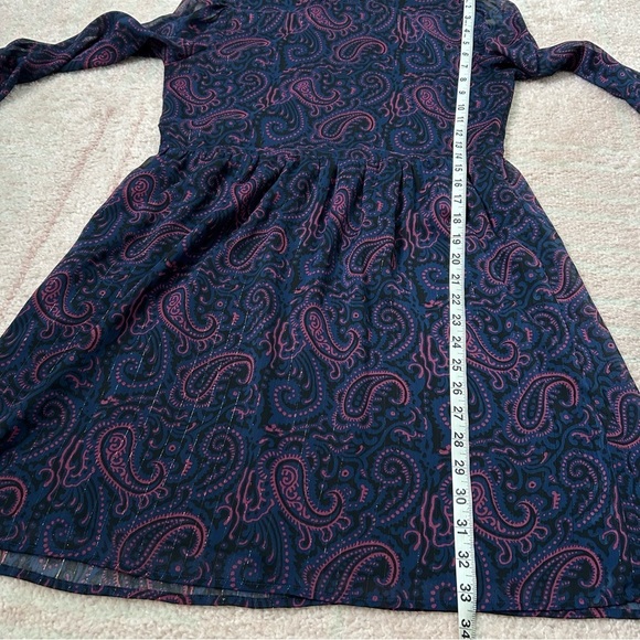 ModCloth Pink Navy Black and Gold Paisley Mini Dress Long Sleeves Size Small - Picture 11 of 13